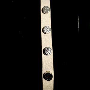 Tory Burch white and metal logo wrist wrap button bracelet